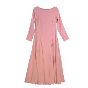 Alexia Admor Pink Long Sleeve Godet Maxi Dress Boat Neck Gown D5193 Size 6 NWT
